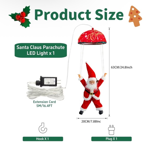 Festive Santa Parachute LED Holiday Christmas Decorations - Picture 4 of 4